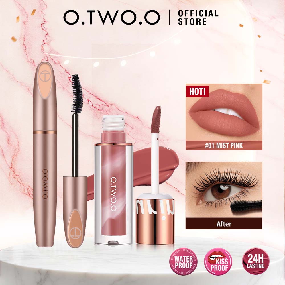 O.TWO.O Conjunto de Maquiagem 2 Peças, Batom Matte de Longa Duração e Máscara de Volume com Fibra Alongadora