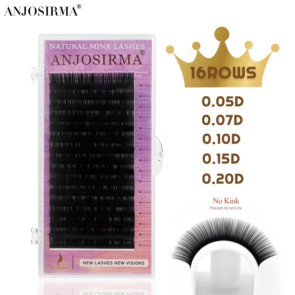 ANJOSIRMA Extensões Das Pestanas Clássicas De Volume 0,05-0,25 C/D/DD Curl 7-15mm Bandeja Mista E De Comprimento Único , De Seda Premium , Suprimentos Profissionais Para Técnicas Matte Black
