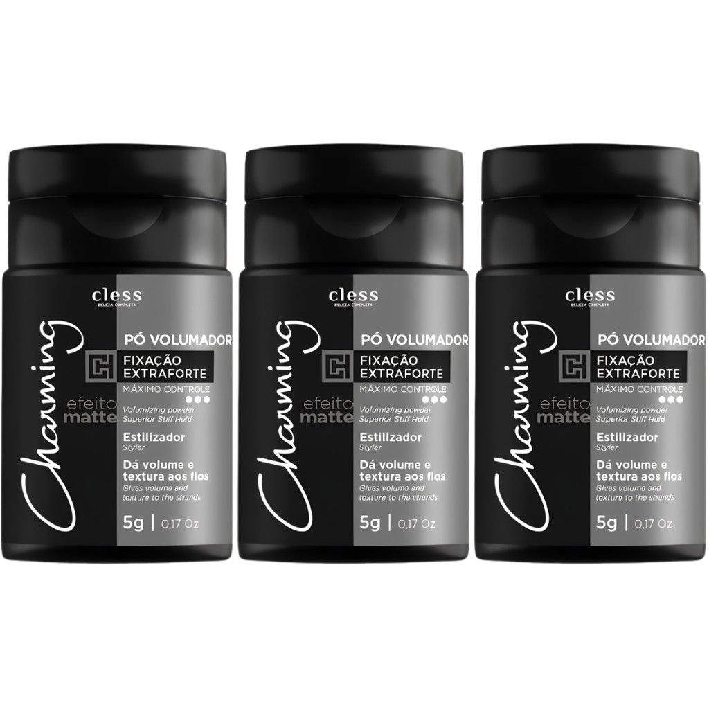 Kit 3 Po Volumador Charming Cless Efeito Matte Extra Forte Volume Textura Fios Estilizador Cabelo 5g