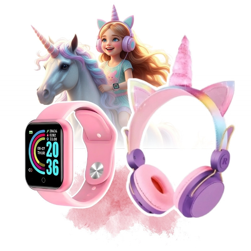 Kit Head-Mounted Bluetooth Sem Fio + D20 Rosa Fone Infantil - Fofinho, Colorido e Seguro! um presente engraçado！