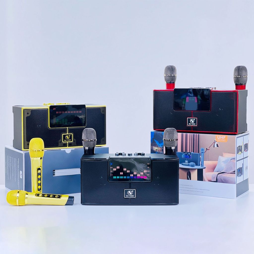 YS208 alto-falante Bluetooth KTV pequeno alto-falante Rock Subwoofer pequeno Gang canhão alto-falante duplo microfone in