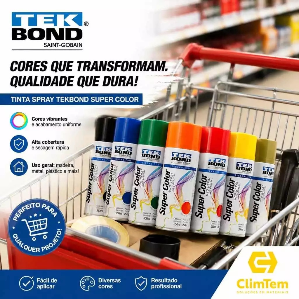 Tinta Spray Tekbond 350ml  uso geral Varias Cores Alta temperatura Metálica e Luminosa