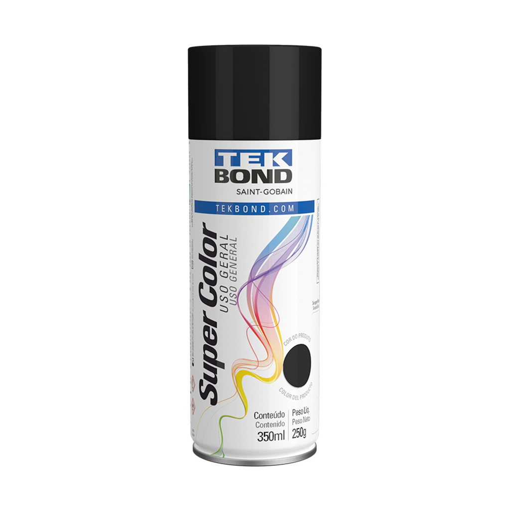 TINTA SPRAY PRETO BRILHANTE USO GERAL 250G 350ML TEKBOND