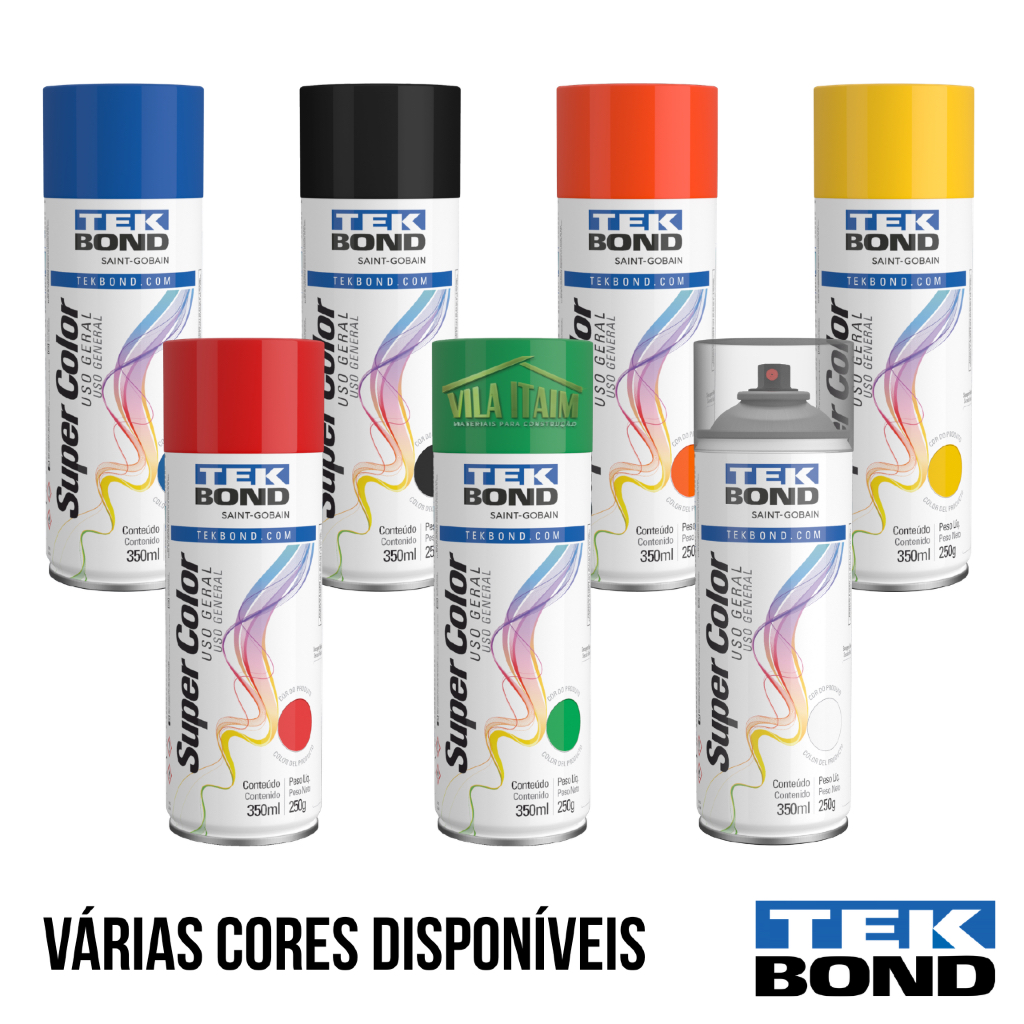 Tinta spray TEKBOND pintura uso geral 350ml cores brilhantes e foscas metal madeira decoração bicicleta artesanato