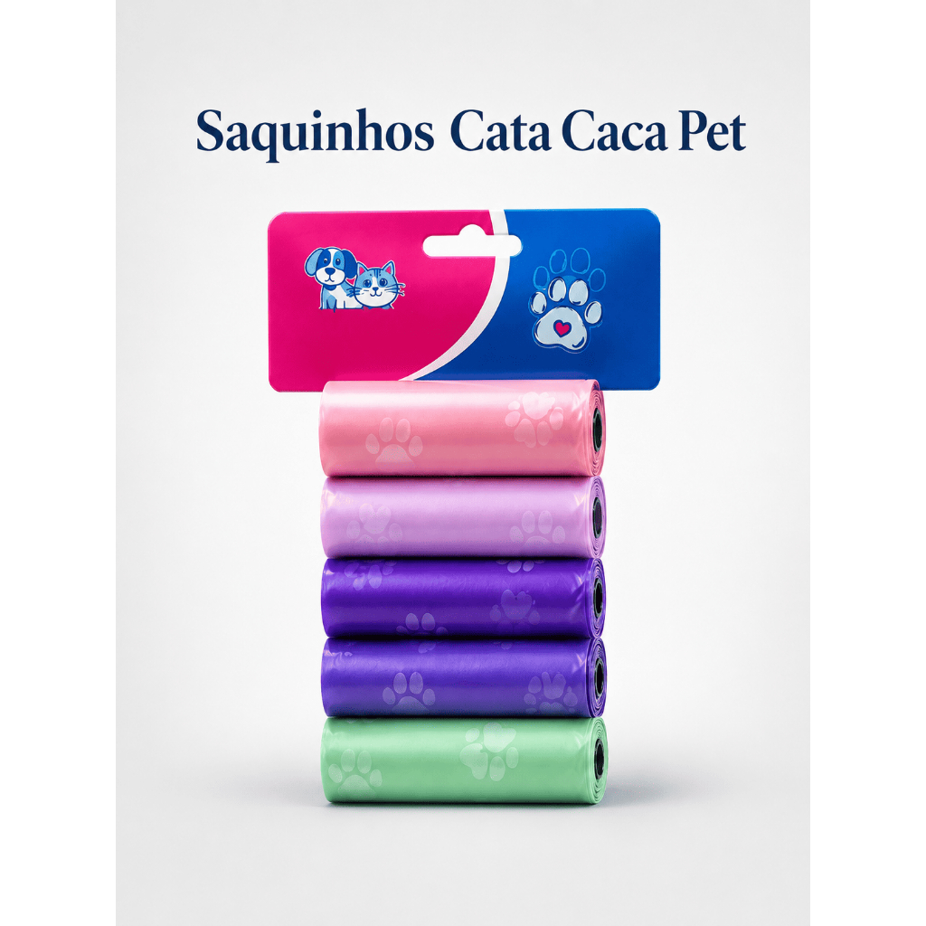Saquinho Cata Caca Biodegradável Refil para Porta Saquinhos Pet Cachorro Gato Resistente Higiênico Passeio