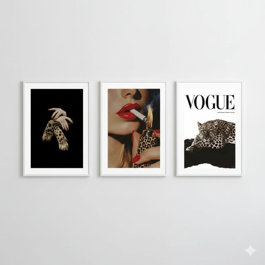 Quadros decorativos Leopardo rosa moda leopardo jogo mulheres (3 peças)