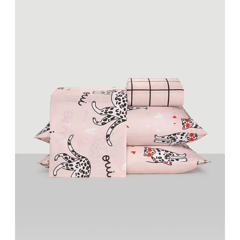 Jogo De Cama Solteiro Leopardo 3 Peças Lar E Lazer Rosa