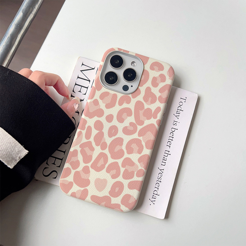 Capa Para Capinha Leopardo Rosa iPhone 14 17 Air 16 15 Plus 13 12 11 Pro Max Couro Normal Silicone Anti-Impact