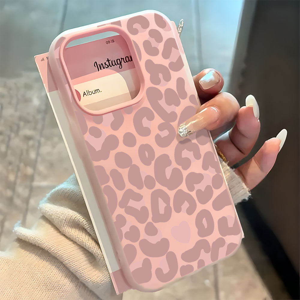 2 Em 1 Capa De Gelatina Capinha Para iPhone 17 Ar 16 15 14 Plus 13 12 11 Pro Max 16e Anti-Impacto Rosa Leopardo Impressã