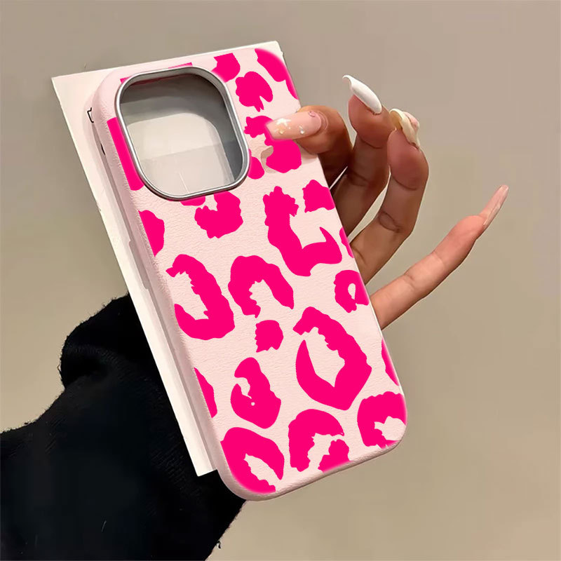Capa Capinha Para iPhone 14 17 Ar 16 15 Plus 13 12 11 Pro Max Couro Normal Silicone Rosa Leopardo