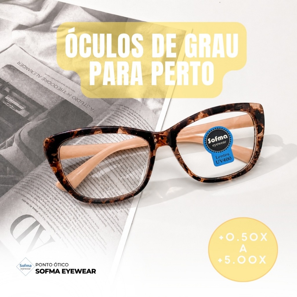 Óculos Armação Grau +1.00 Ate +5.00 Feminino Hipermetropia Gatinho Rosa Leopardo Vista Cansada Leitura