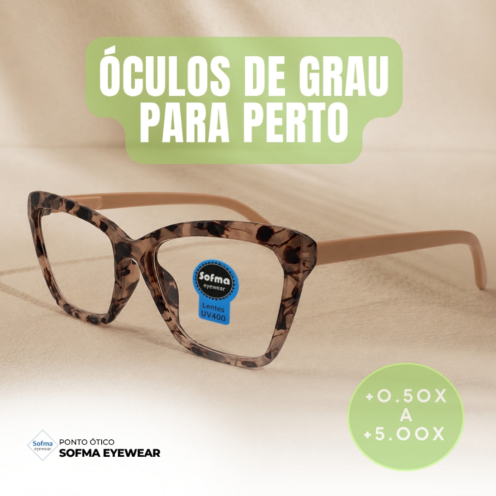 Óculos Armação Grau +0.50 Ate +5.00 Feminino Hipermetropia Gatinho Ondulado Rosa Leopardo Vista Cansada Leitura