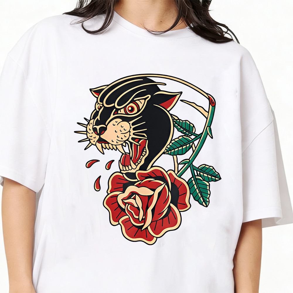 2026 Camiseta Feminina Unissex Estampa Leopardo Rosa T-shirt Streetwear