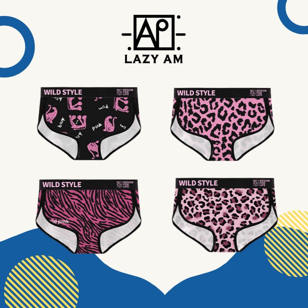 LAZYAM Calcinha Rosa Estampa Leopardo Contraste Preto Estilo Selvagem Fashion Dia a Dia
