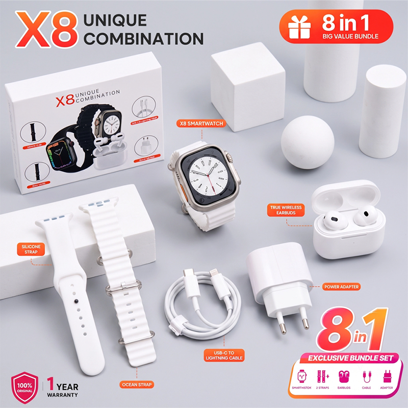 Relógio Inteligente X8 ULTRA MAX Kit com Fone de Ouvido i13 Chamada Bluetooth Monitoramento de SpO2 Resistência à Água
