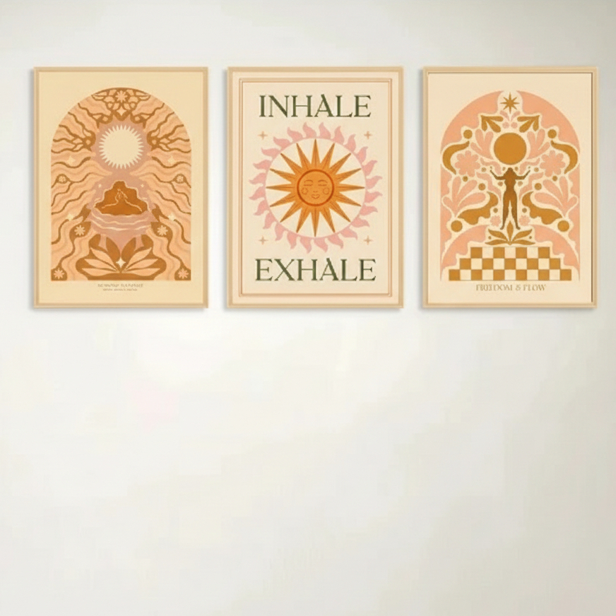 Quadros decorativos Boho Floral Sun Art Planta Pintura Nórdica (3 peças)