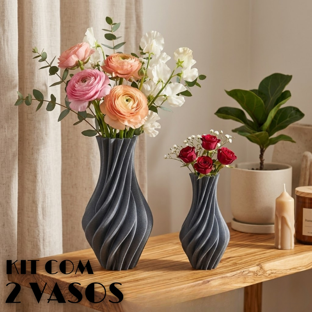 Kit 2 Vasos Decorativos Espiral 3D Cachepot Moderno para Decoração Sala e Mesa Plantas e Flores