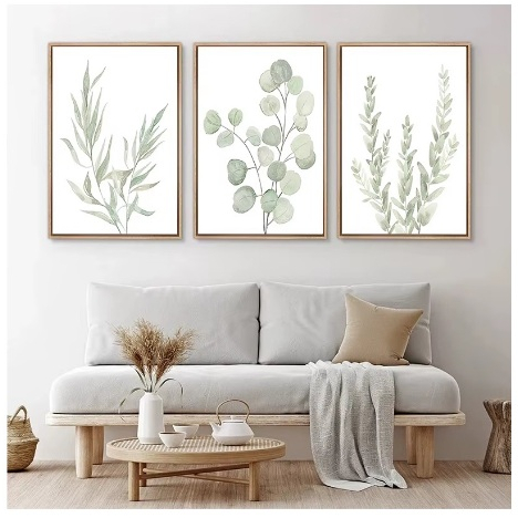 Quadros decorativos Nordic sálvia verde planta arte minimalista eucalipto folhas aquarela pintura (3 peças)