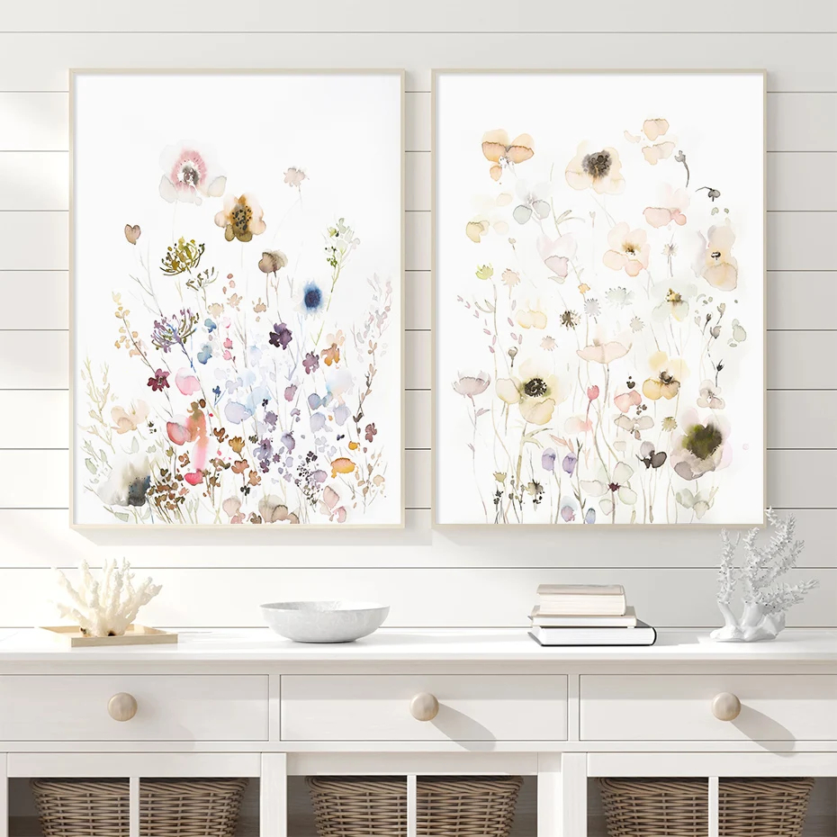 quadro decorativo Moderno floral planta aquarela 2 peças