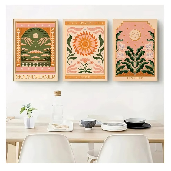 Quadros decorativos Boho Floral Sun Art Planta Pintura Nórdica (3 peças)