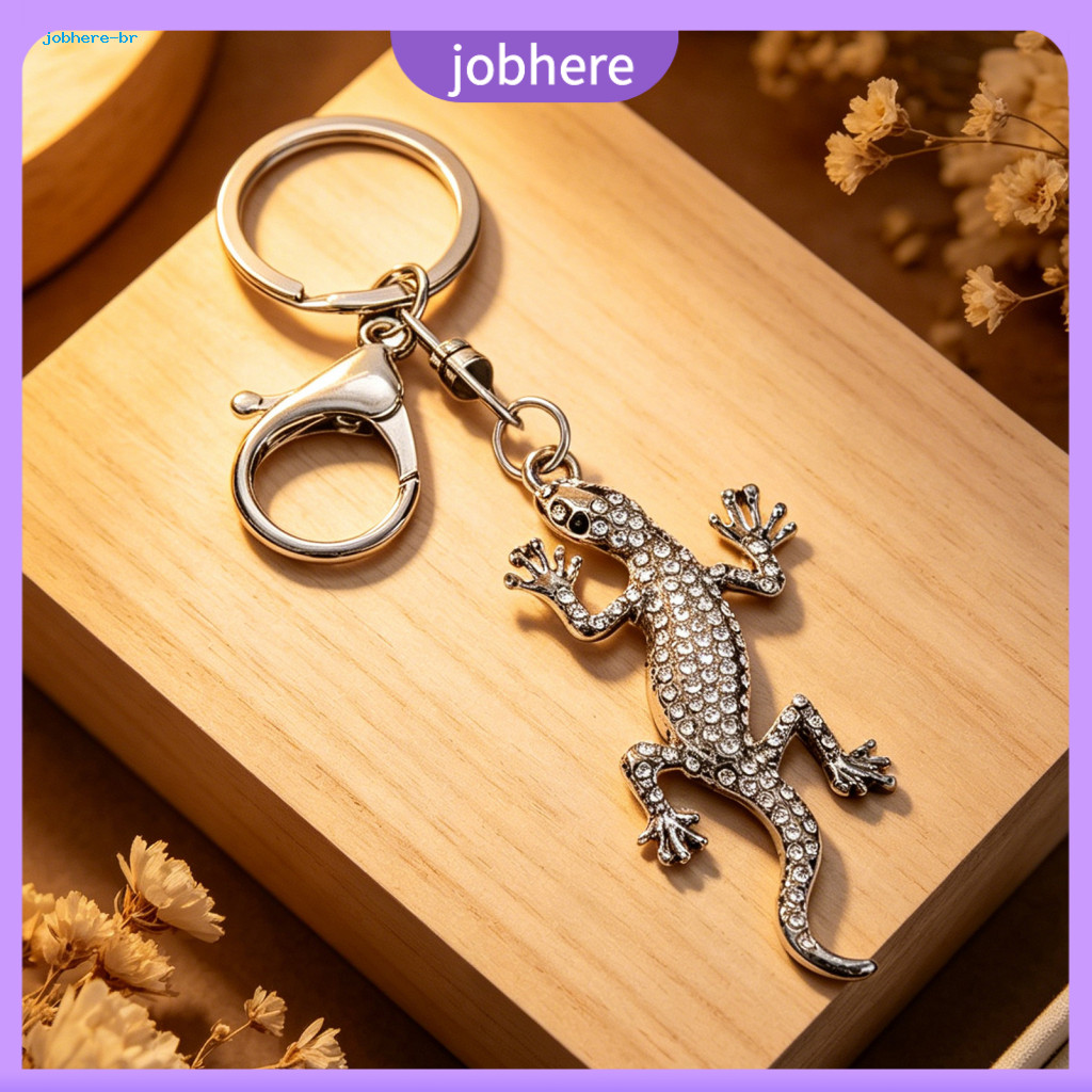 Zinc Alloy Keychain Sparkling Rhinestone Gecko Pendant Key Holder with Electroplated Lobster Clasp – Stylish Backpack