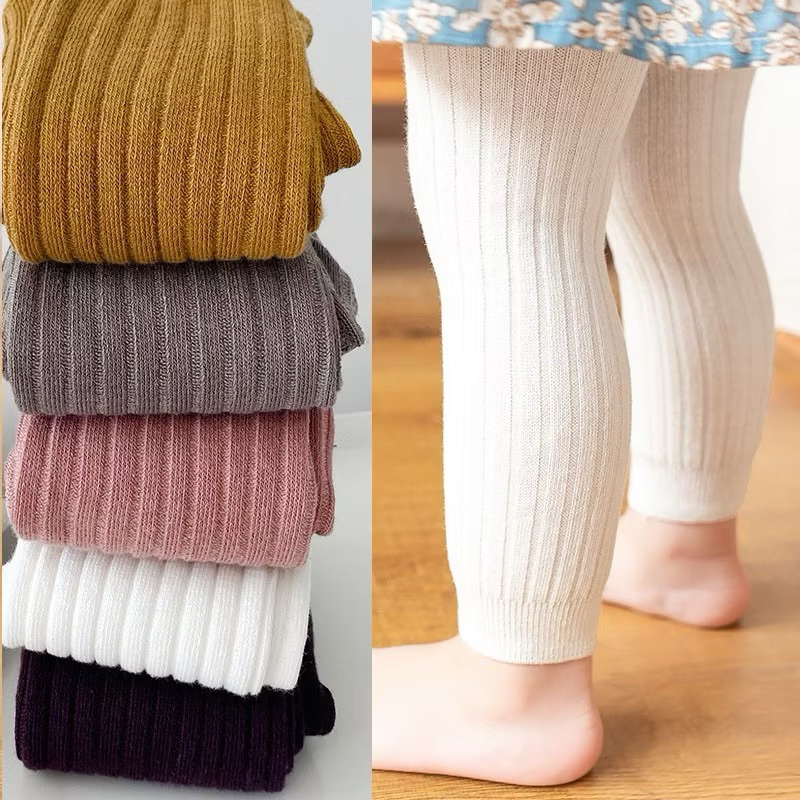 0-1Leggings para Meninas de Algodão com Duas Agulhas Nervuras Soft Tricotado Primavera Outono