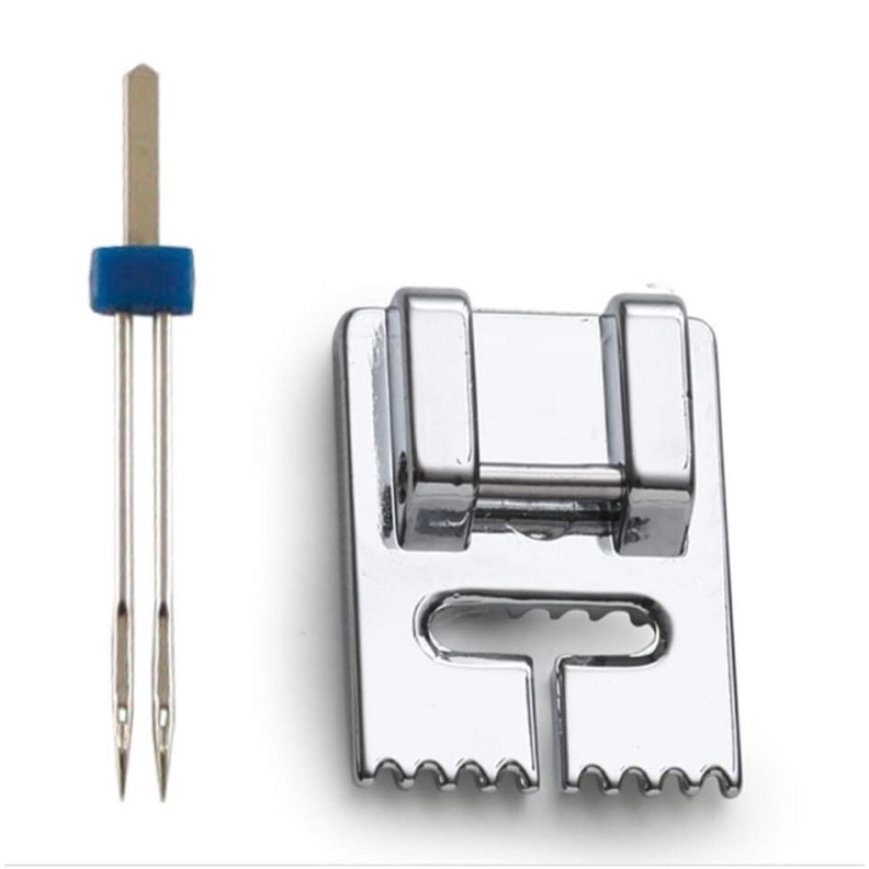 Calcador Fazer Nervura 5 Frisos + Agulha Dupla Singer Janome
