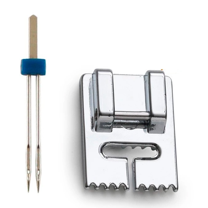 Calcador Fazer Nervura 5 Frisos + Agulha Dupla Singer Janome