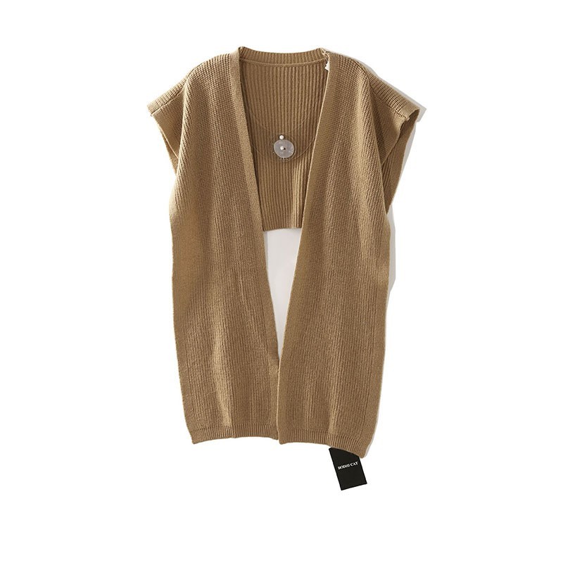 Bodhi gato estação europeia marrom claro novo estilo com nervuras preguiçoso 265g Merino 12 máquina de agulha xale de ma