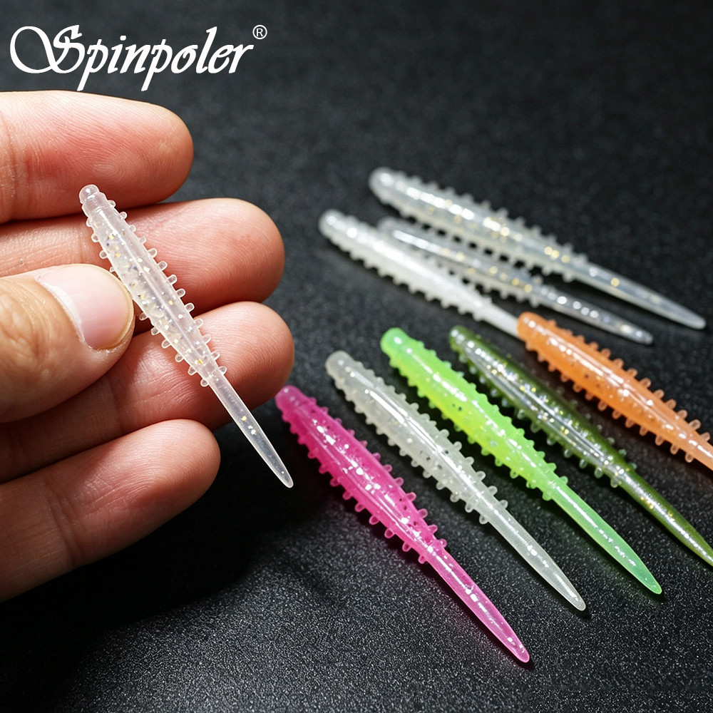 20 Pçs 3.7cm Pequeno Mini Ajing Micro Verme Macio Super Estiramento TPR Agulha-Cauda Isca Macia Com Nervuras Corpo Costa