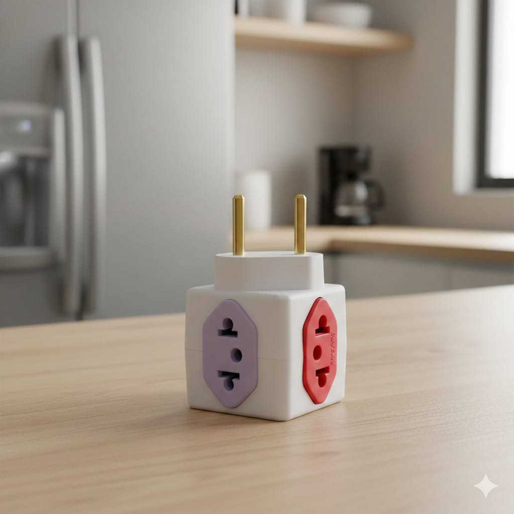 Adaptador Benjamin de  Tomada Cubo 4 Saidas 10/20A Pino Maçiço Colorido