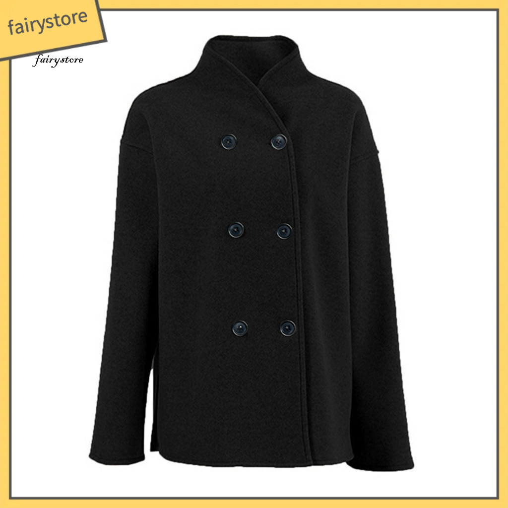 Lady Autumn Coat Wool Women’s Winter Cropped Double Breasted Peacoat Long Sleeve Casual Dressy Jacket Warm Outerwear f