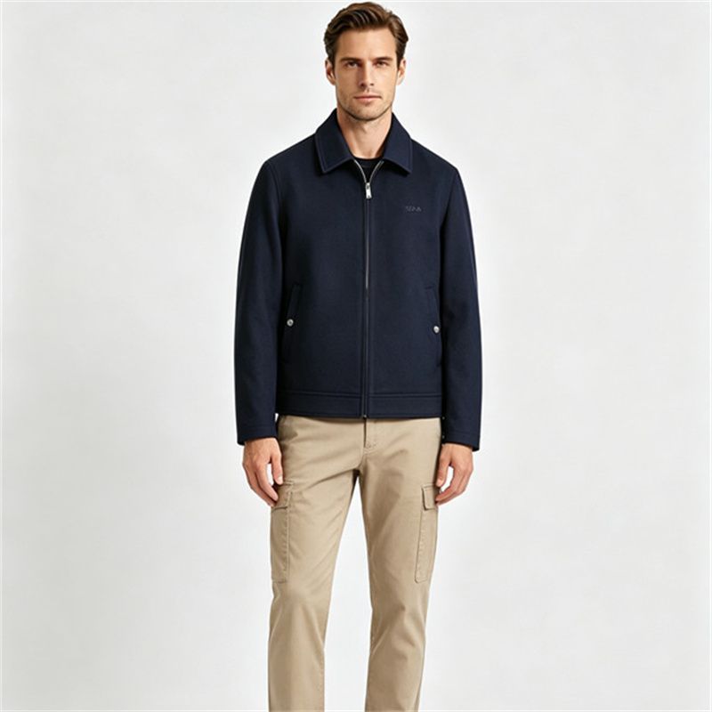 IXP9 Europe-Z New autumn/winter men's fashion wool coat with old money style, double side pockets, zipper, and turn-down