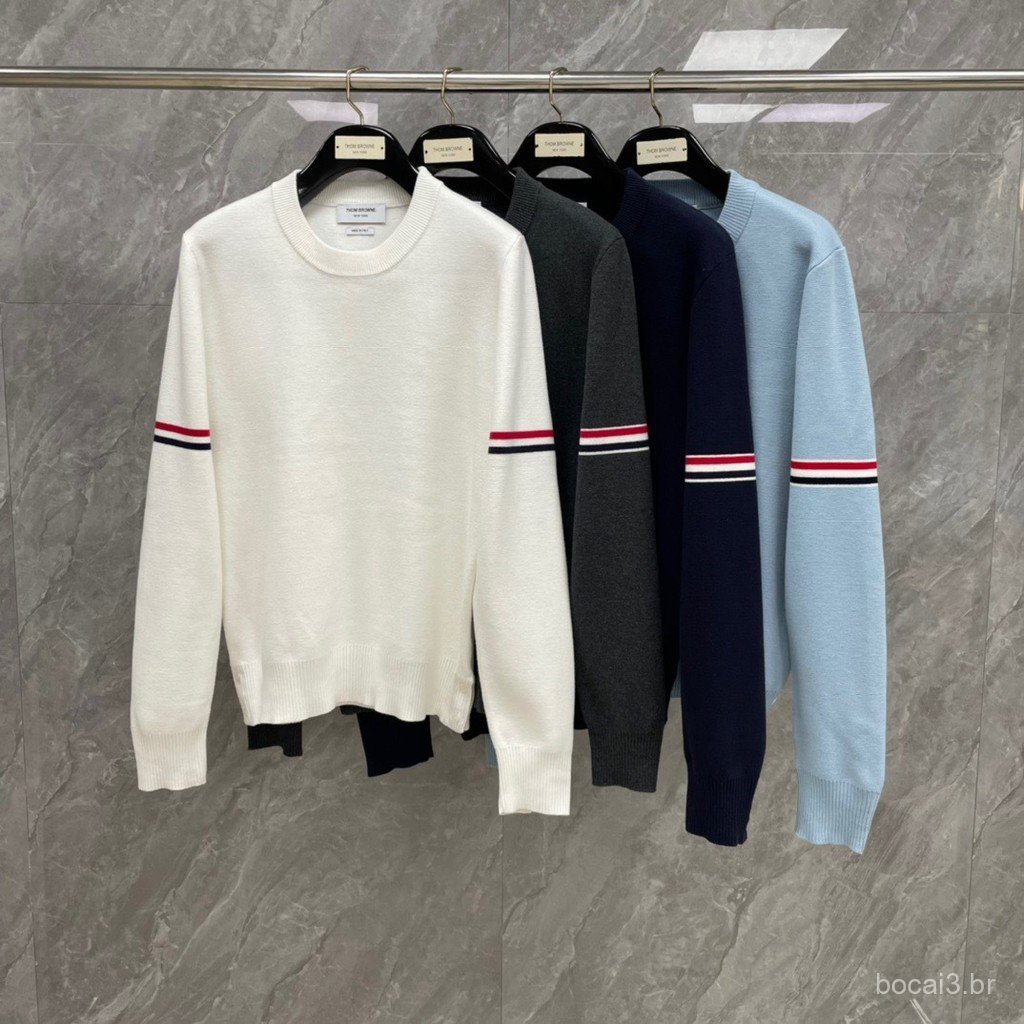 KYHL New autumn and winter double-sleeve striped round-neck pullover knitted wool sweater, unisex casual fashion