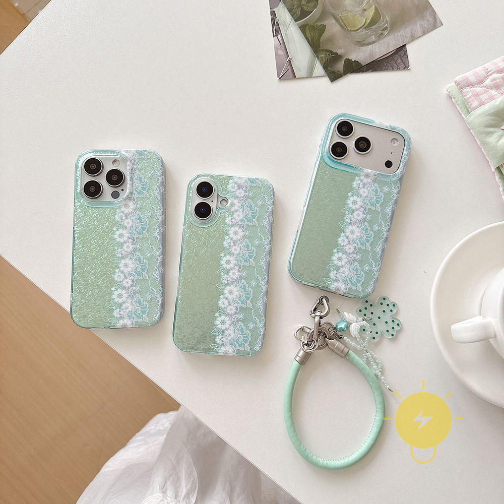Capa Capinha Case For iPhone 17 Pro Max 16 15 TPU Keychain Chain Mint Green Mint Green Lace