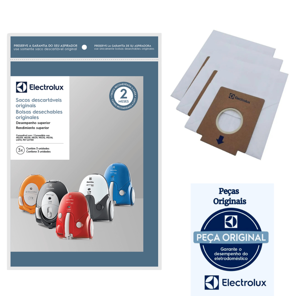Kit 3 Saco Descartável P/ Aspirador Eletrolux NEO09, NEO10, NEO11, NEO12, NEO16, LISTO