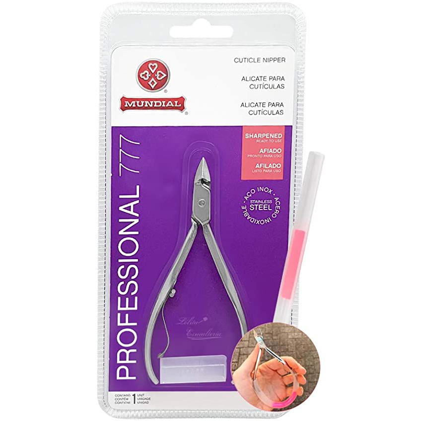 Kit Alicate Professional Mundial 777 Aço Inox + Tubo Mola Silicone Cutícula
