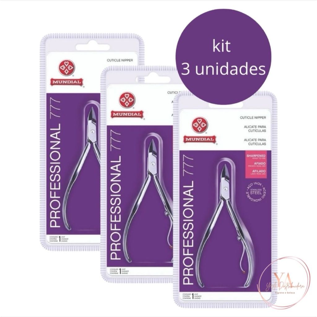 Kit C/3 Alicates Cutículas 777 Professional Aço Inox Mundial
