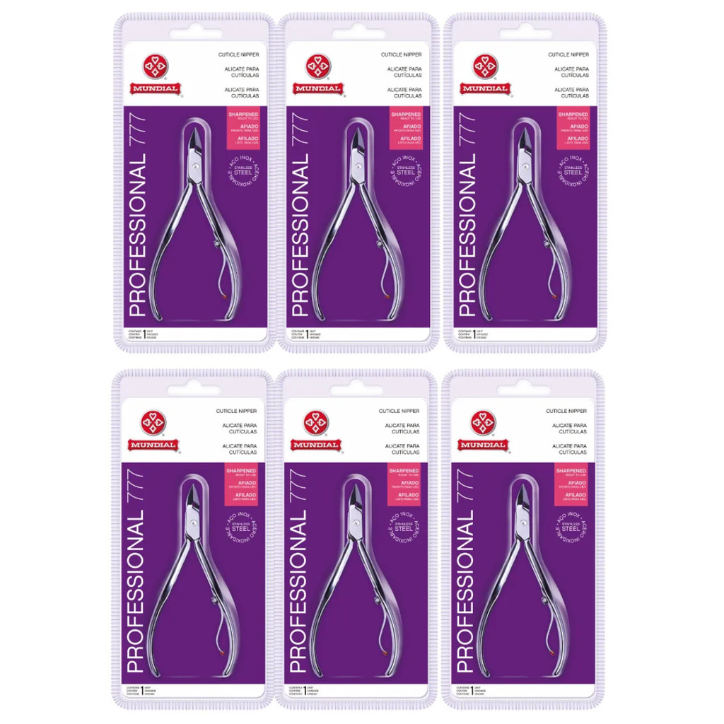 Kit c/ 6 Alicates Cutícula 777 Professional Aço Inox Mundial