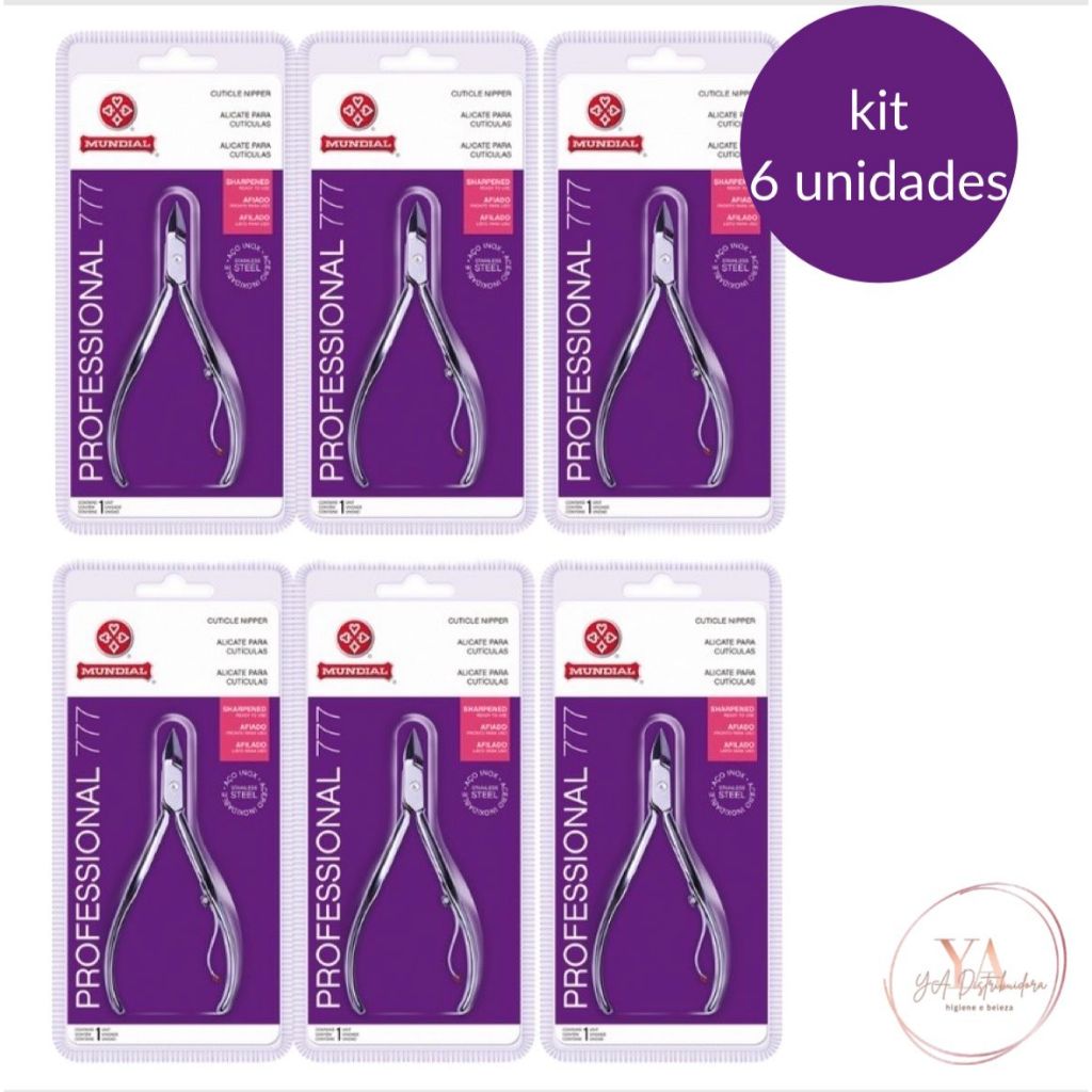 Kit C/6 Alicates Cutículas 777 Professional Aço Inox Mundial