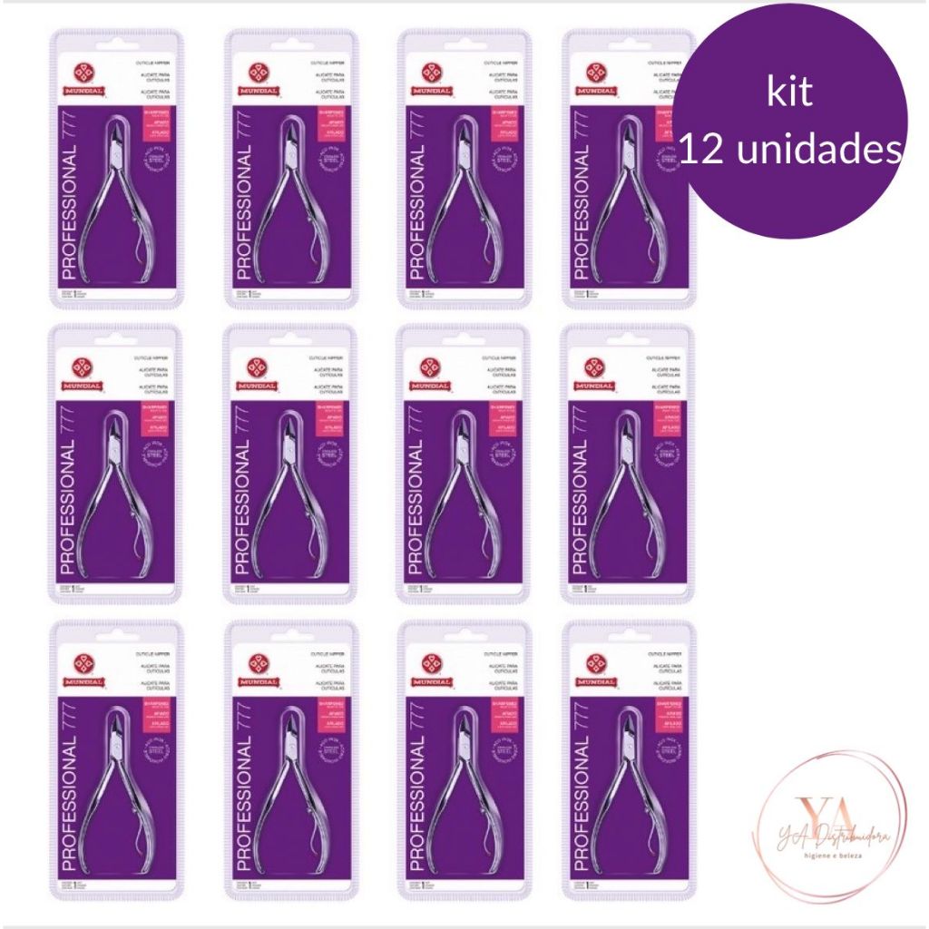 Kit C/12 Alicates Cutículas 777 Professional Aço Inox Mundial