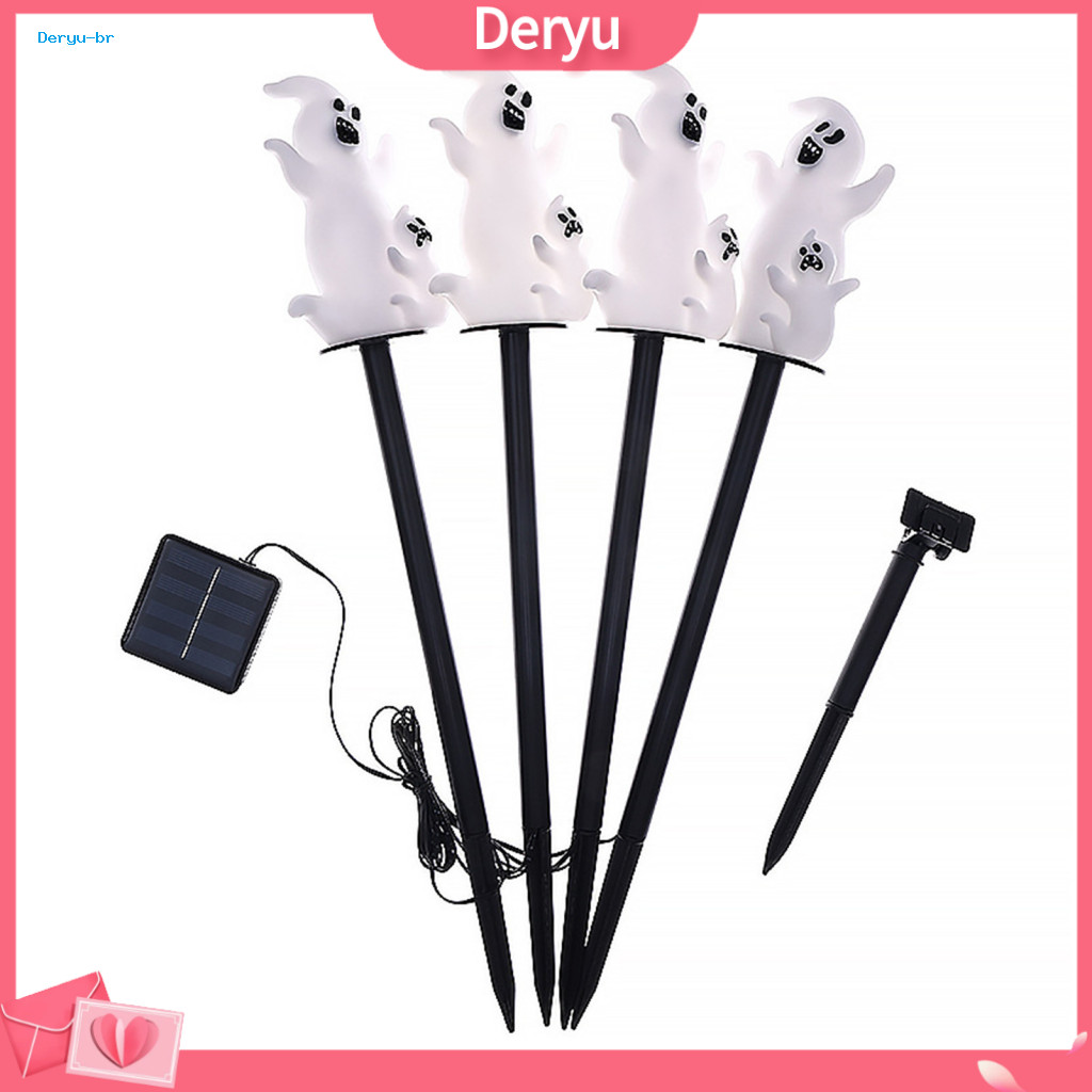4-in-1 Pumpkin Stake with Led Solar Halloween Lights 4pcs Ghost Pathway Lamps Waterproof Outdoor Garden for Festive