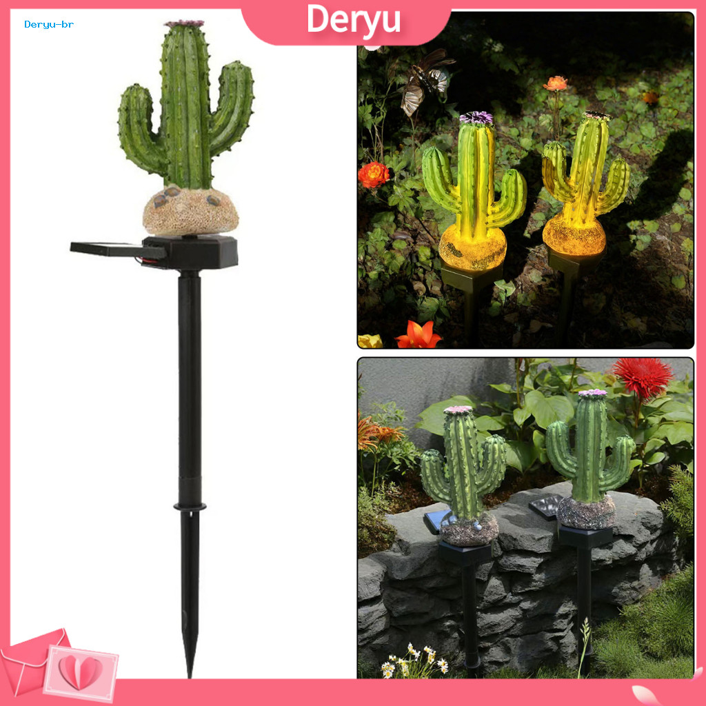 Solar Powered Garden Lights Flowerbed Illumination Cactus Light Waterproof Resin Led Pathway with Stake Outdoor Yard for