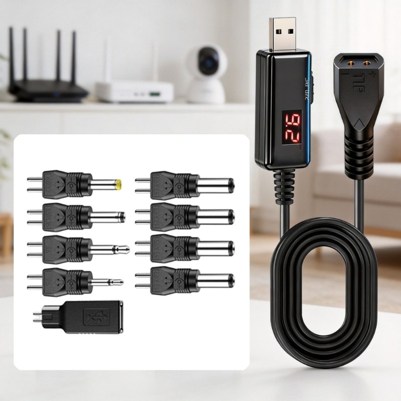 Cabo Conversor De Energia TENB USB Boost Com Leitura Digital De Entrada 5V E Saída Ajustável De 9V Ou 12V Para Eletro Co