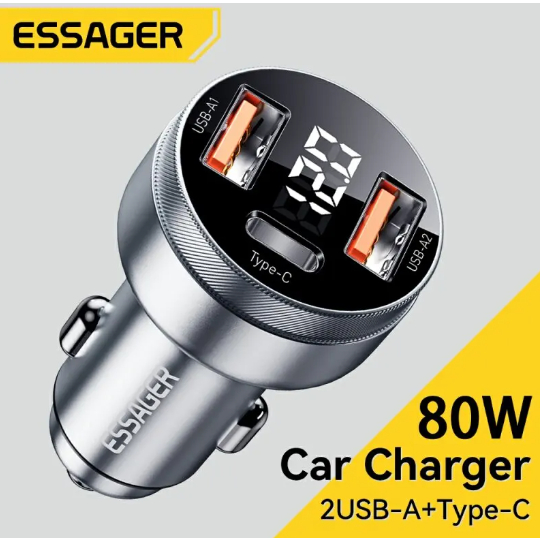 Carregador Veicular Essager/Fast Charger 300W/250W/105W/100W/89W/80W/66W/54W  Entradas USB-A + Tipo-C Carregamento Turbo