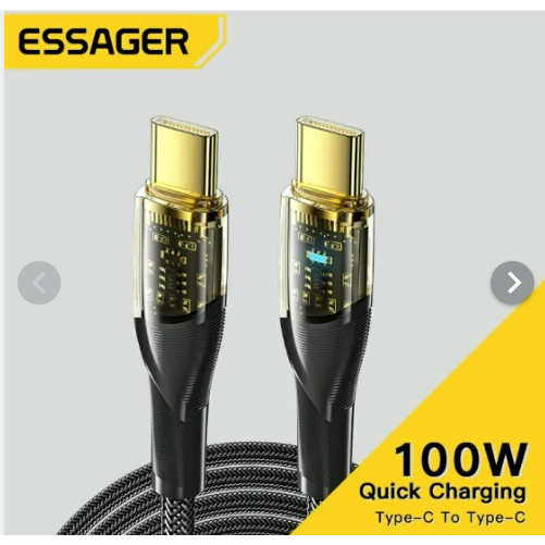 Cabo Essager, TIPO-C para TIPO-C, 100w, 1 metro de comprimento, Turbo.
