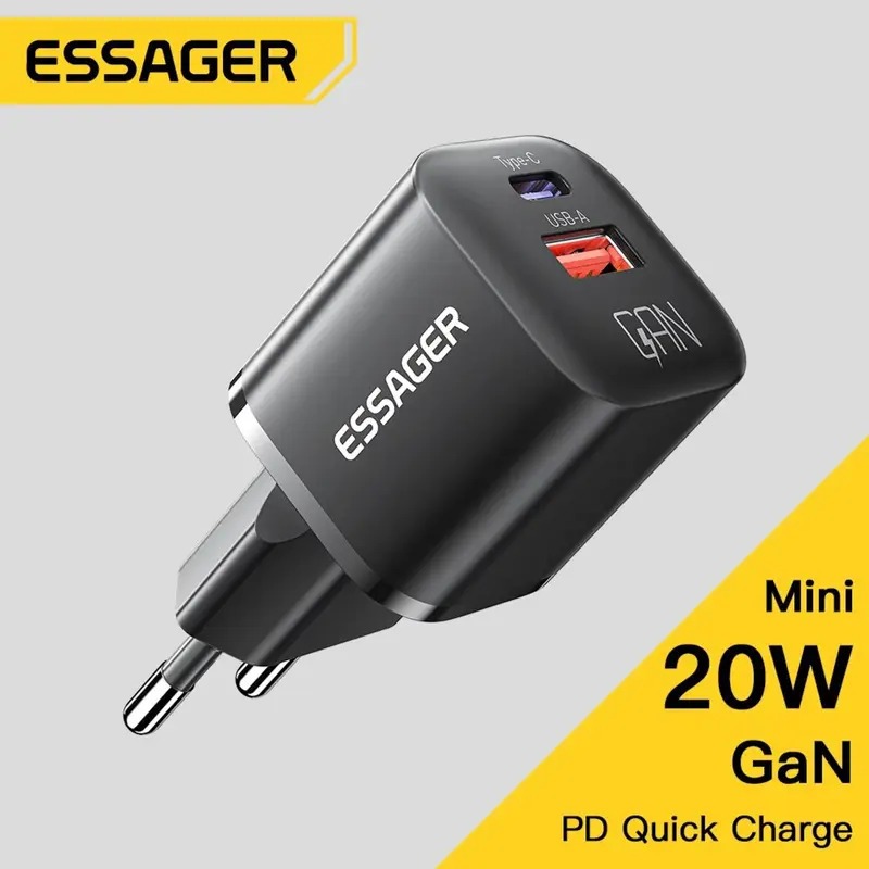 Carregador Turbo 20w Essager GAN - Iphones 6-7-8-X-XR-11-12-13-14-15-16-17