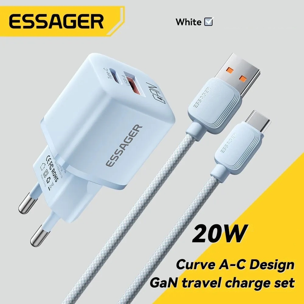 Carregador de Viagem Turbo USB tipo C Essager - QC 3.0 20W - Envio Imediato