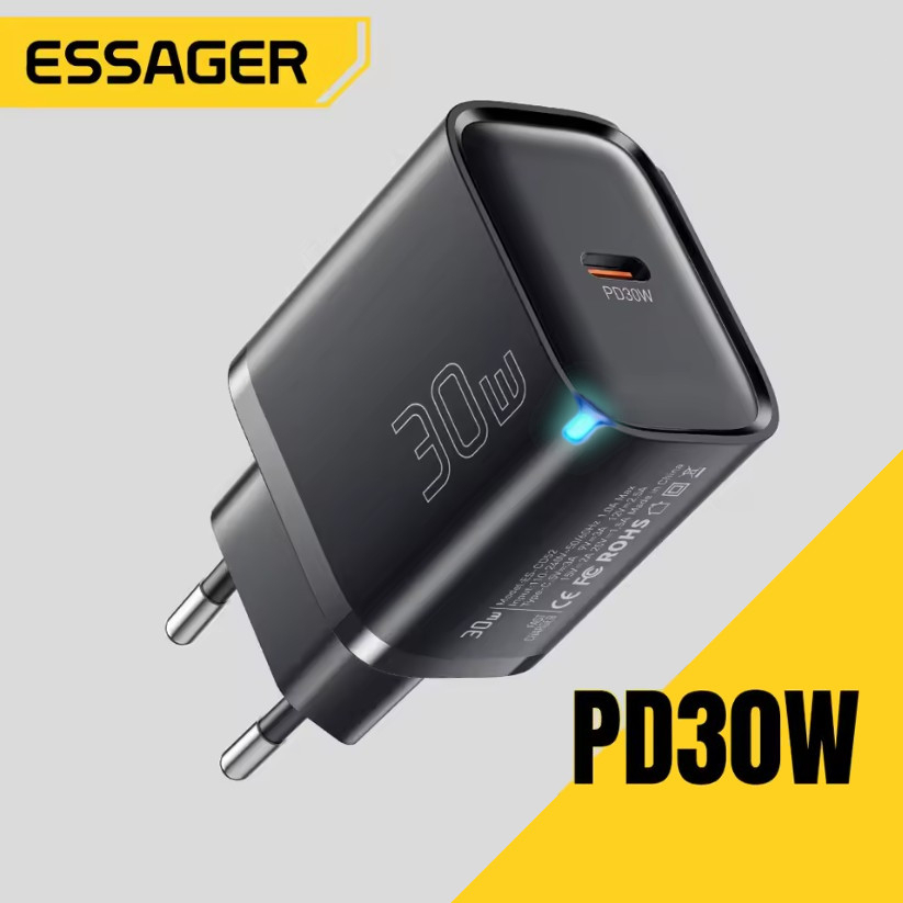 Carregador Essager 30W Tipo C PD QC3.0 Turbo Rápido Original