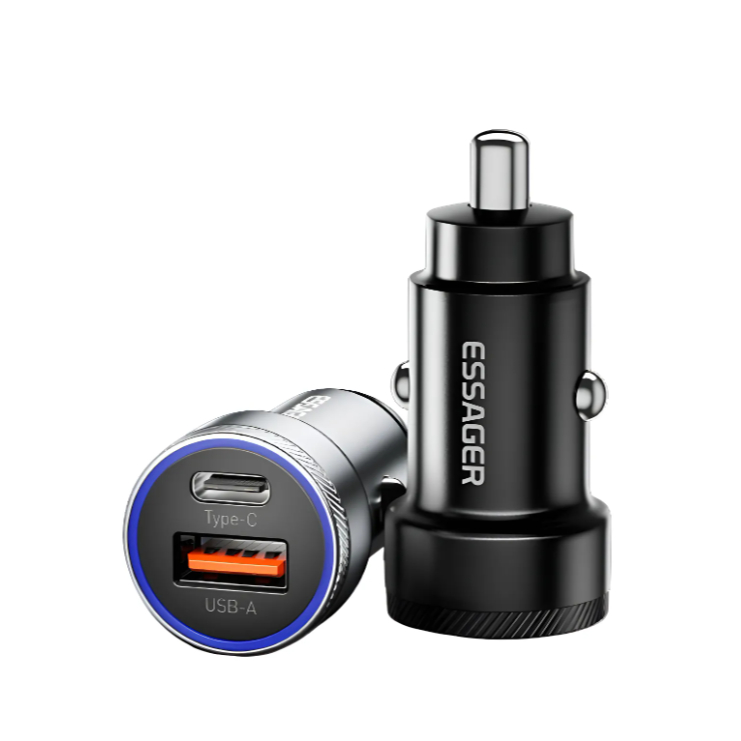 Carregador Veicular Essager Turbo Fonte Veicular USB-A e USB-C Turbo